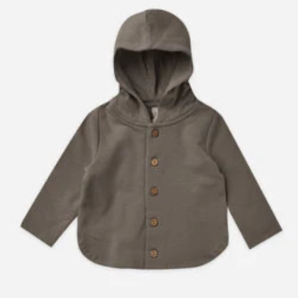 Quincy Mae Fleece Button Down Hoodie in Charcoal in Size 0-3 Months